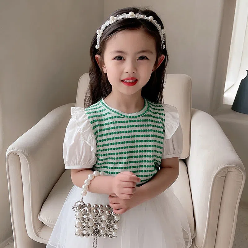 KYII Girl Summer children Korean Round-neck shirt Versatile short sleeve Top kyii0036