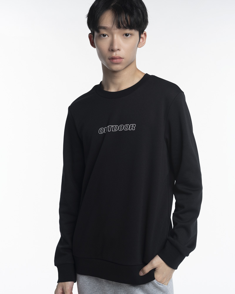Yishion Men Solid Coloured Long Sleeve Sweatshirt with Outdoor Slogan (Black)